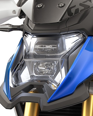 The LED headlight with daytime riding lights of the F 450 GS from BMW Motorrad