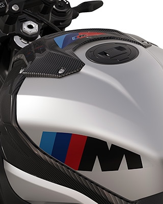 Tank of the M 1000 R from BMW Motorrad with colourful M tape