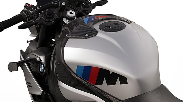 Tank of the M 1000 R from BMW Motorrad with colourful M tape