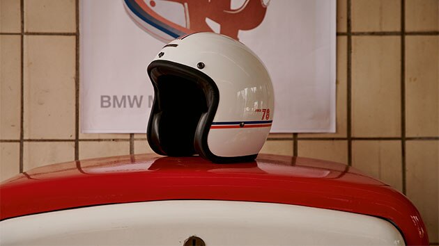 Jet helmet "40 Years" Limited Edition lying on table