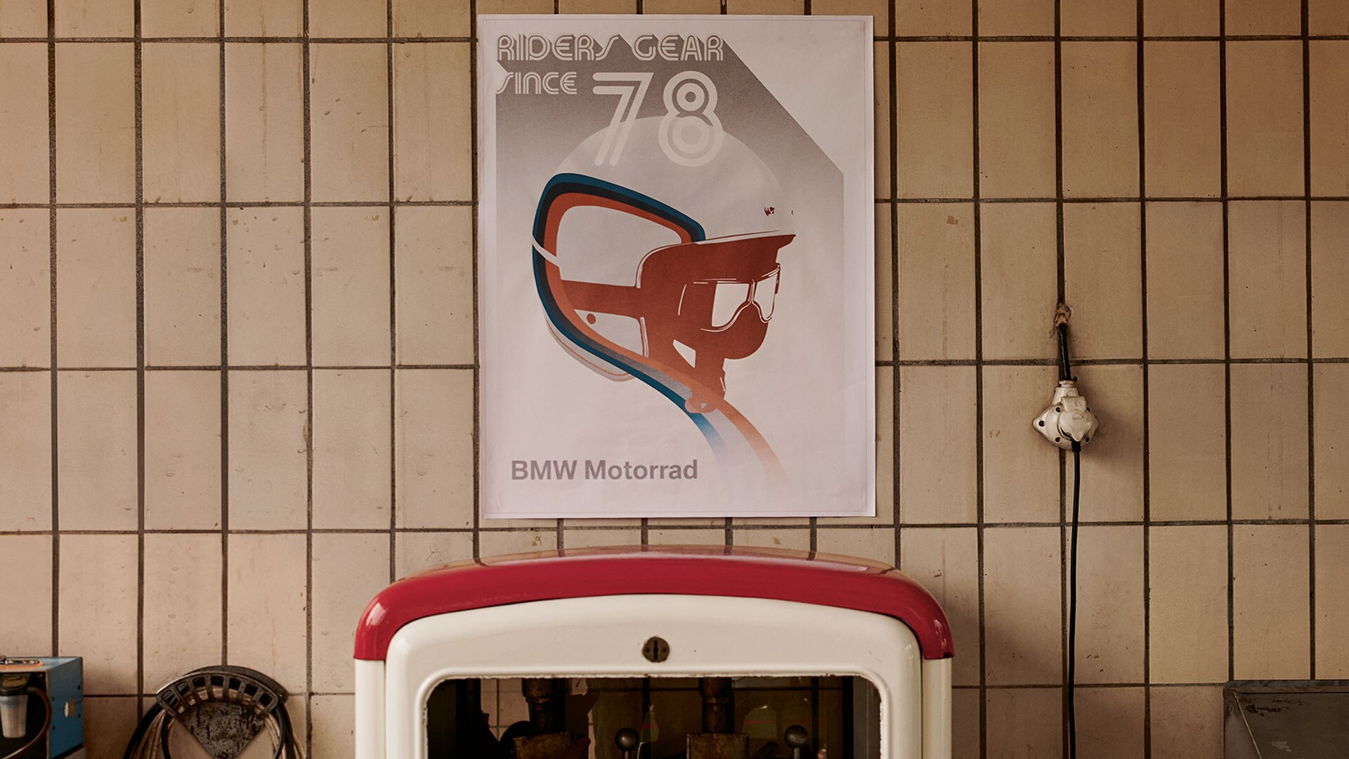 Poster "40 Years" Limited Edition hanging on the garage wall